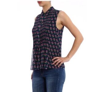 Diane Von Furstenberg Blue Floral Blakely Sleeveless Top